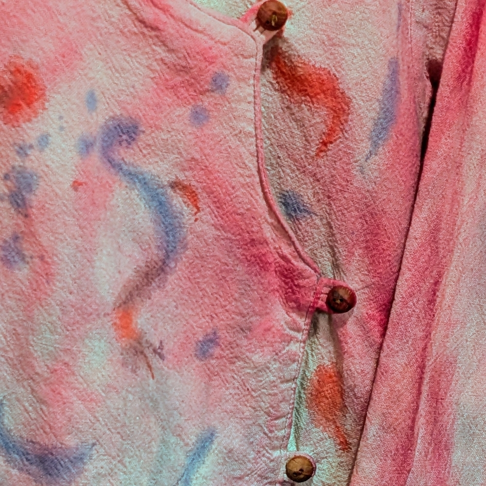 NWOT Beckwoman L 100% Cotton Tie Dyed Mandarin Collar Button Closure Top - Picture 4 of 6